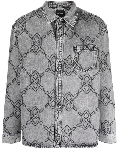Daily Paper Monogram-pattern Denim Shirt - Grey
