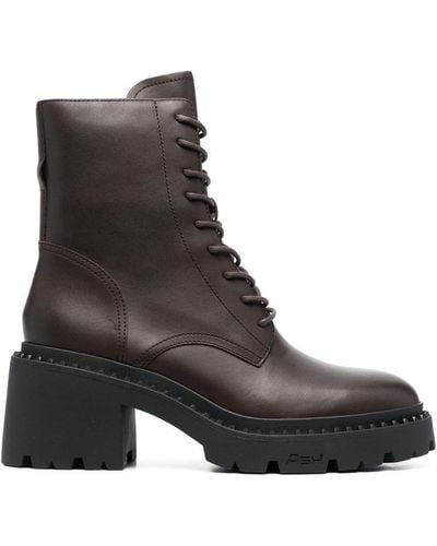 Ash Lace-up Detail Leather Boots - Black