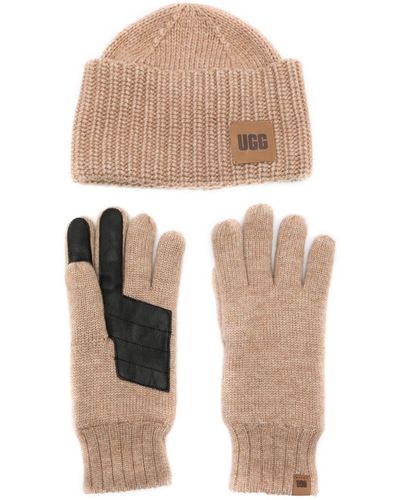 UGG Logo-patch Knitted Hat Set - Natural