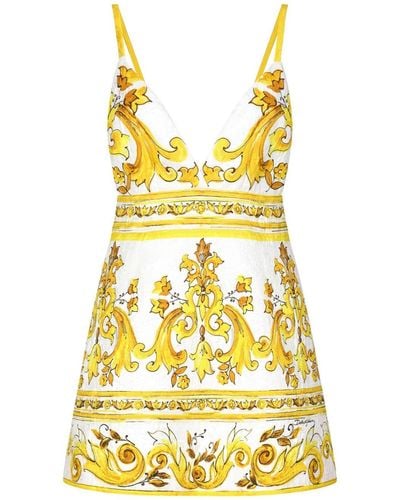 Dolce & Gabbana Vestido corto con estampado Mayólica - Amarillo