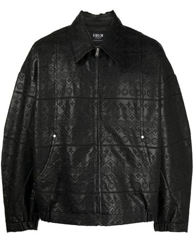 FIVE CM Broderie-anglaise Faux-leather Bomber Jacket - Black