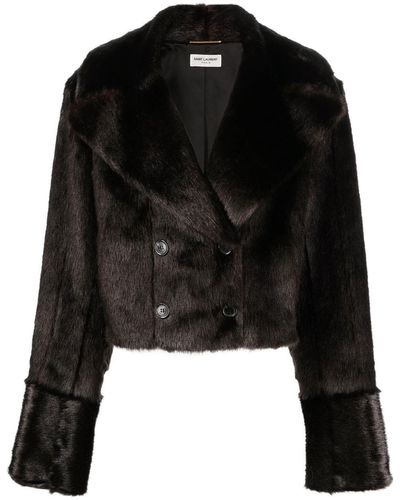 Saint Laurent Double-breasted Faux-fur Jacket - Black