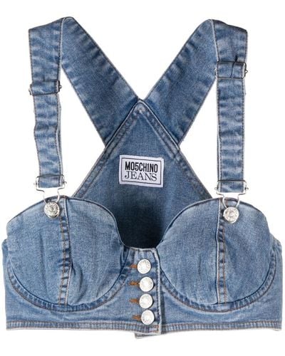 Moschino Jeans Cropped Denim Bustier Top - Blue