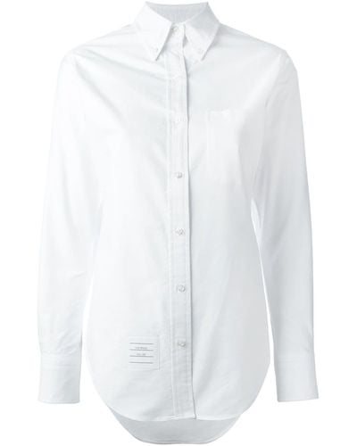 Thom Browne Classic Long Sleeve Button Down Point Collar Shirt In Oxford - Wit