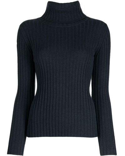 N.Peal Cashmere リブニット タートルネックセーター - ブルー