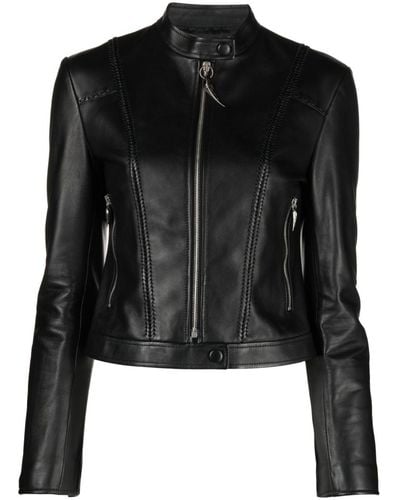 Roberto Cavalli Band Collar Leather Jacket - Black