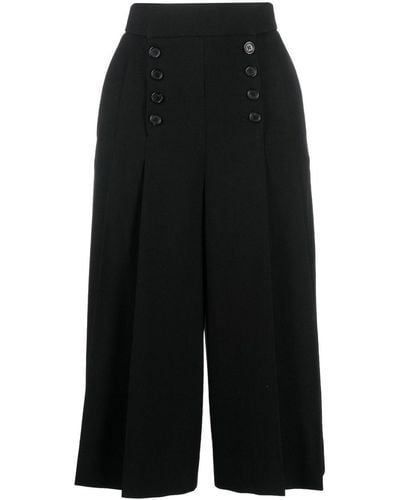 Saint Laurent Pleated Cropped Wool Trousers - Black