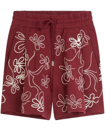 Dries Van Noten Shorts mit Blumenstickerei - Rot