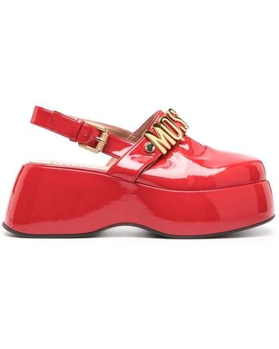 Moschino Logo-lettering Slingback Wedge Clogs - Red