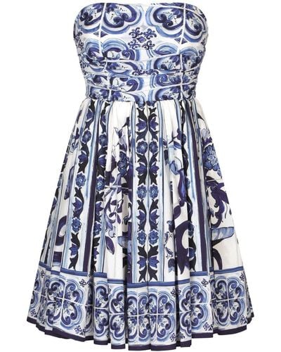 Dolce & Gabbana Majolica-print Bandeau Minidress - Blue