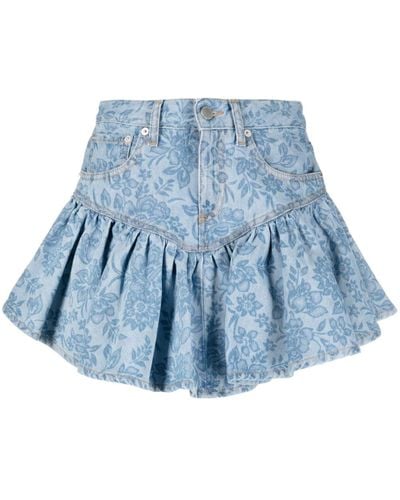 Alessandra Rich Floral-print Denim Mini Skirt - Blue