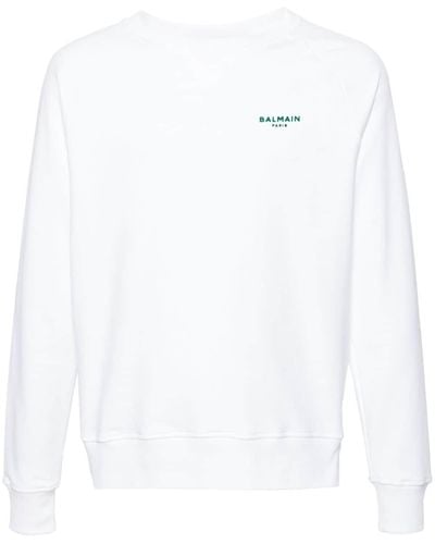 Balmain Logo-flocked Cotton Sweatshirt - White