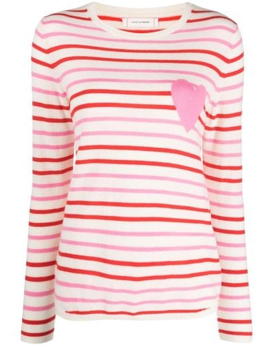 Chinti & Parker Heart Breton Striped Sweater - Pink