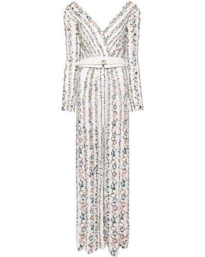 Saiid Kobeisy Canton crepe beaded jumpsuit with a wrapped top - Blanco