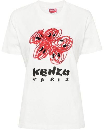 KENZO T-Shirt Drawn Varsity - Bianco