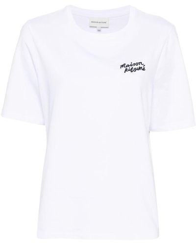 Maison Kitsuné T-Shirt mit Logo-Stickerei - Weiß