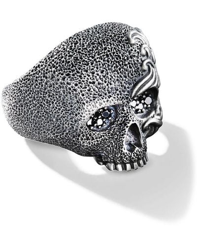 David Yurman Sterling Silver Waves Skull Diamond Ring - Multicolour