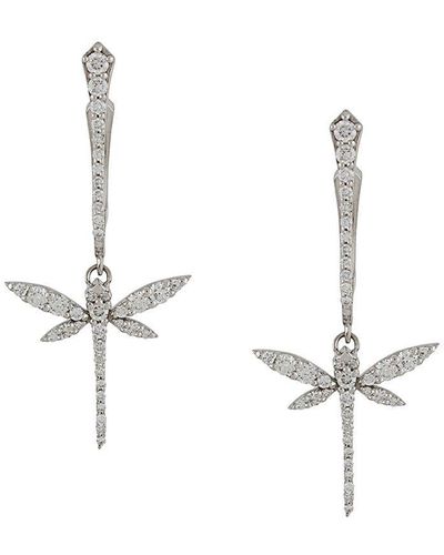 Anapsara 18kt White Gold Diamond Mini Dragonfly Drop Earrings - Multicolour