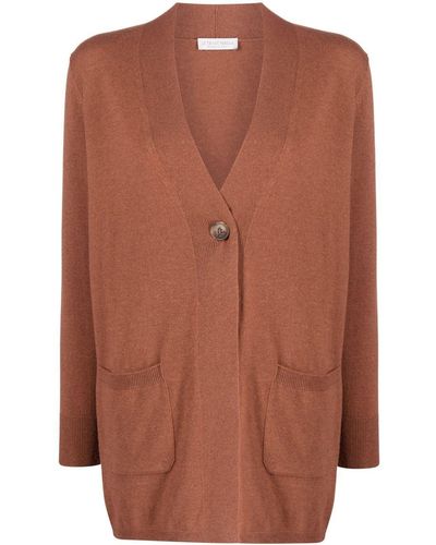 Le Tricot Perugia V-neck Long-sleeve Cardigan - Brown