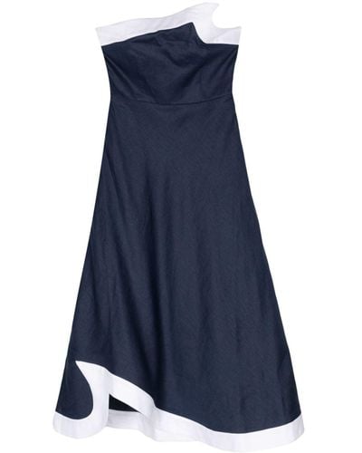 STAUD Sirani Asymmetric Linen Dress - Blue