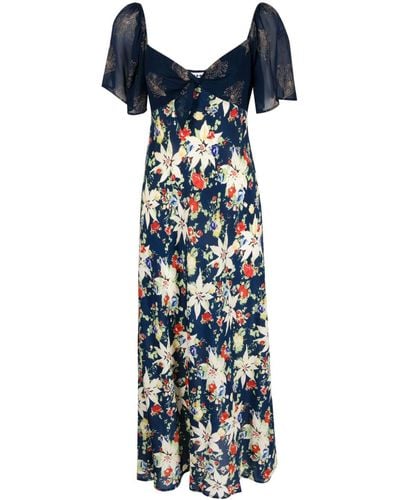 RIXO London Midi-jurk Met Bloemenprint - Blauw