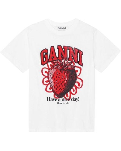 Ganni T-shirt Met Logoprint - Wit