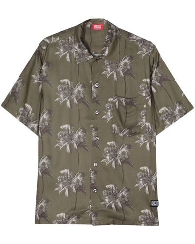 DIESEL Bmowt-adrian Palm-tree Print Shirt - Grey