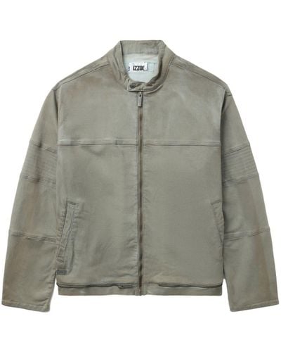 Izzue Band-collar Cotton Jacket - Grey
