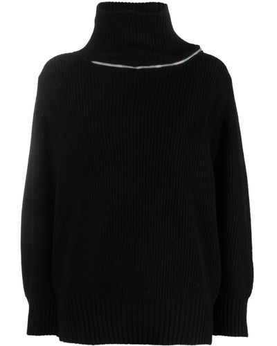 Sacai Zip-detail Wool Sweater - Black