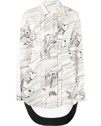 Jil Sander Fish Print Long Sleeve Shirt - White
