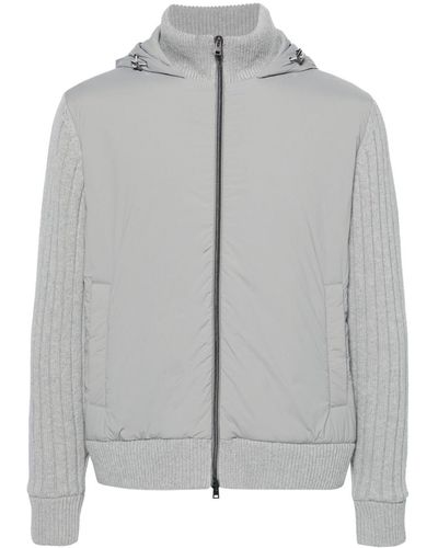 Herno Knitted-panels Hooded Jacket - Grey