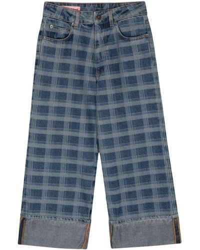 Molly Goddard Check-print Wide-leg Jeans - Blue