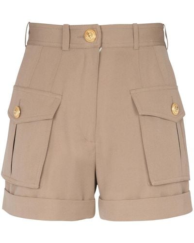Balmain High-waisted Flap-pocket Shorts - Natural