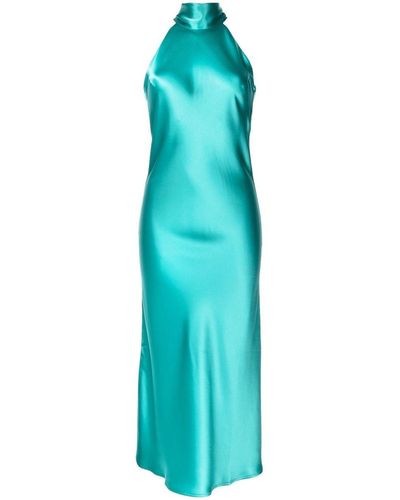 Galvan London Sienna Satin Halterneck Dress - Blue