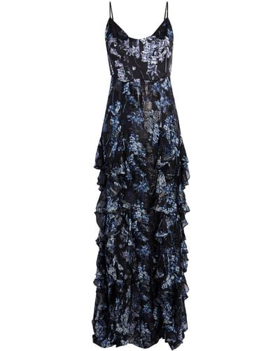 Cinq À Sept Glenda Floral-print Ruffled Gown - Blue