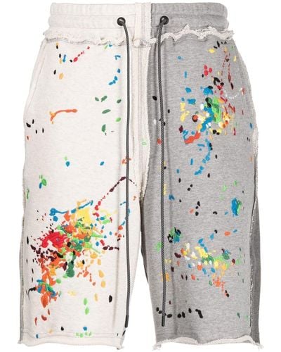 Mostly Heard Rarely Seen Paneled Paint-embroidered Shorts - Gray
