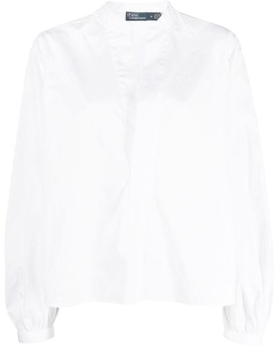 Polo Ralph Lauren Blusa con cuello en V y manga larga - Blanco