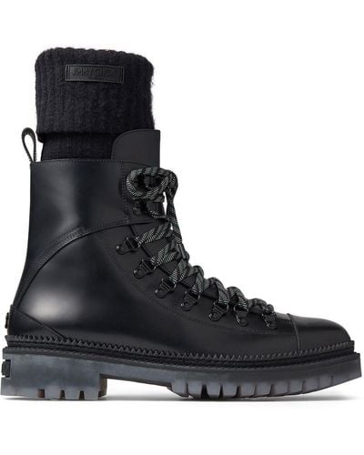 Jimmy Choo Devin Leather Combat Boots - Black