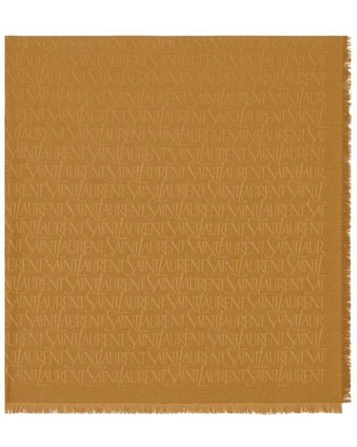 Saint Laurent Monogram Silk And Wool Blend Scarf - Brown