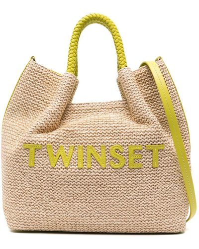 Twin Set Logo-embroidered Woven Tote Bag - Natural