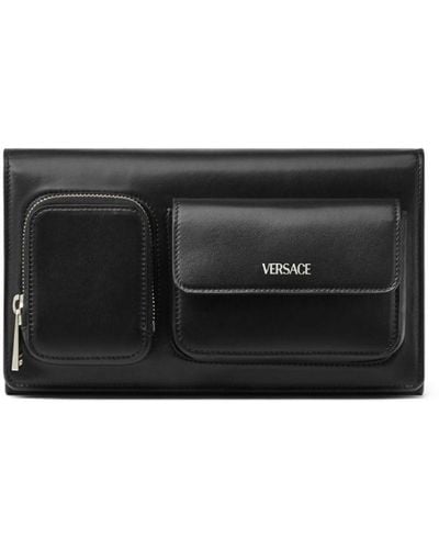 Versace Logo-stamp Leather Clutch Bag - Black