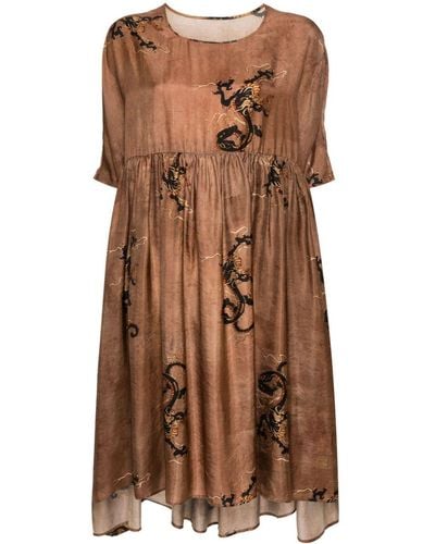 Uma Wang Agnus Dress With Print - Brown