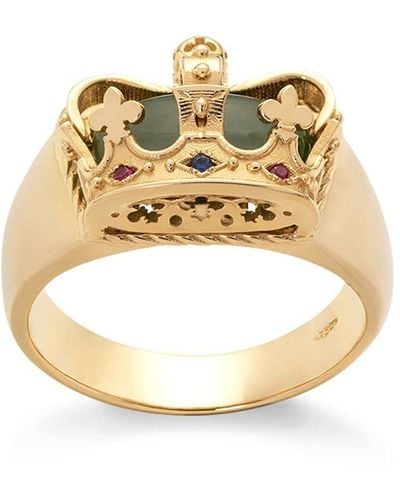 Dolce & Gabbana Anello Crown con corona e giada verde - Metallizzato
