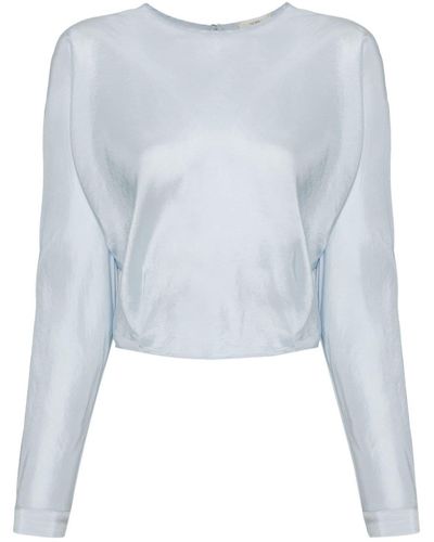 Forte Forte Seiden-T-Shirt im Cropped-Design - Blau
