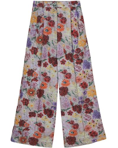 ODEEH Floral-print Cotton Pants - Red