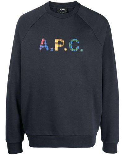 A.P.C. Shaun チェックロゴ スウェットシャツ - ブルー
