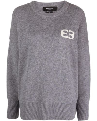 Each x Other Logo-intarsia Wool Sweater - Grey
