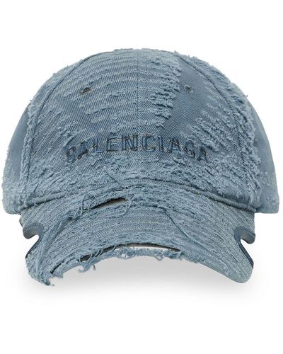 Balenciaga Embroidered-logo Distressed Cap - Blue