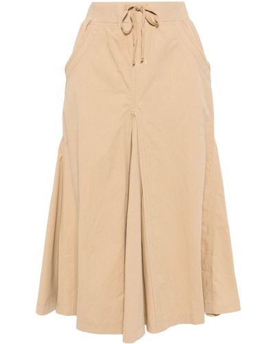 B+ AB Pleated High-waisted Cotton Skirt - Natural