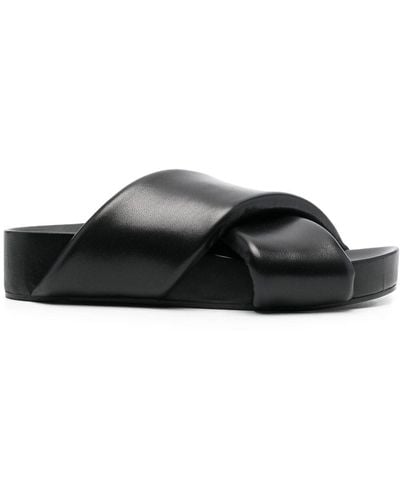 Jil Sander Lamb Leather Sandals With Criss-cross Straps - Black